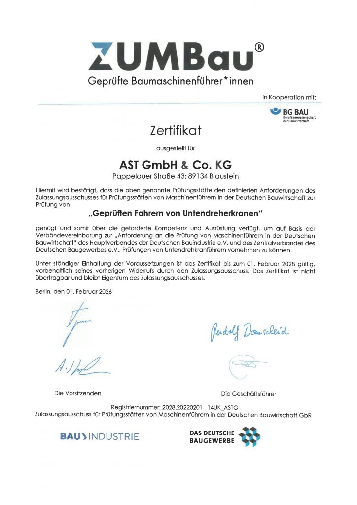 ZUM Bau Zertifikat Untendreher.