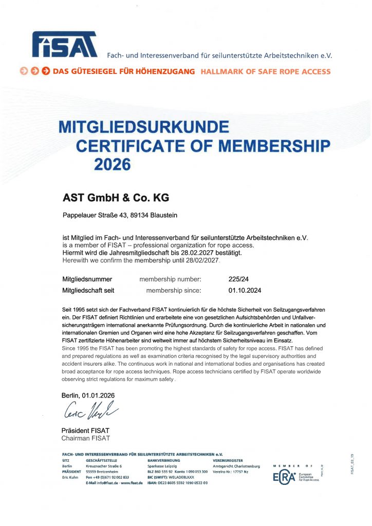 FISAT Mitgliedsurkunde.