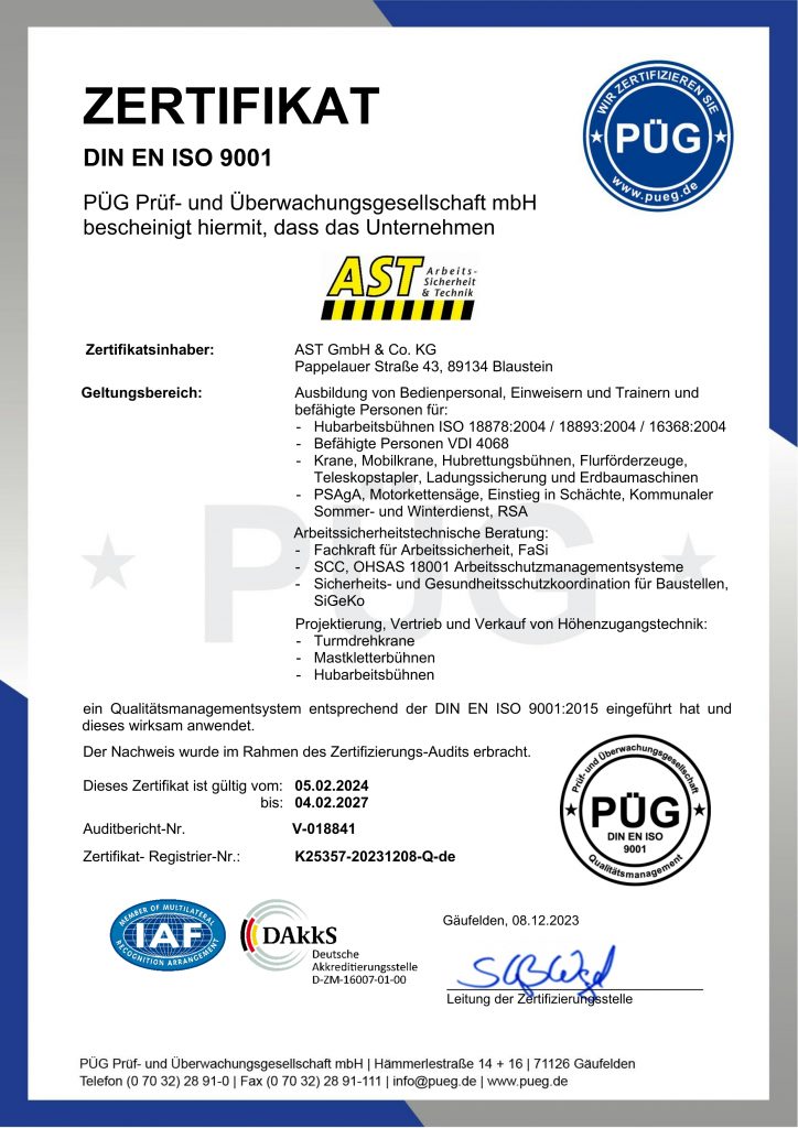 Zertifikat
DIN EN ISO 9001.